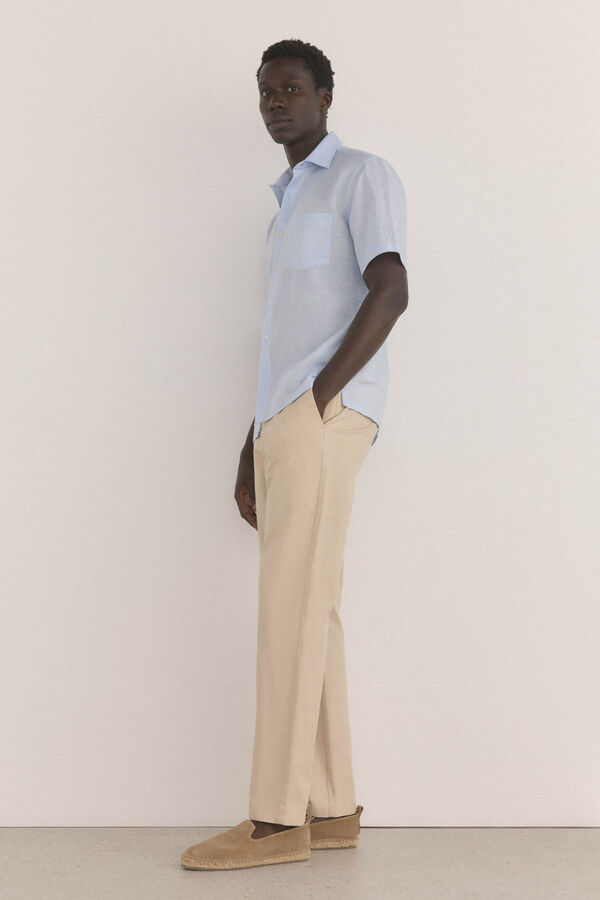 Pedro del Hierro Camisa de linho de tecido manga curta Azul