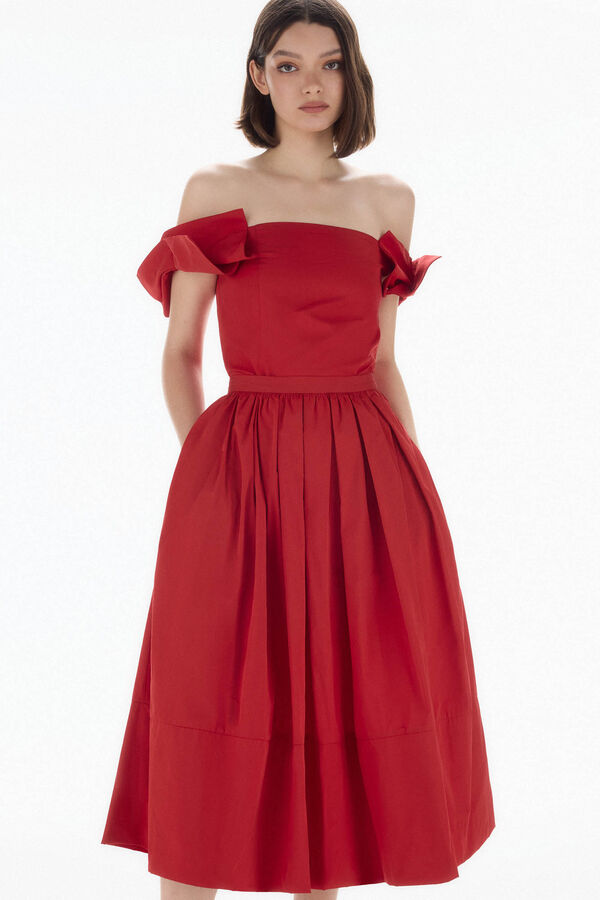 TFP by Tamara Falc&oacute; Saia midi de tafet&aacute; Vermelho