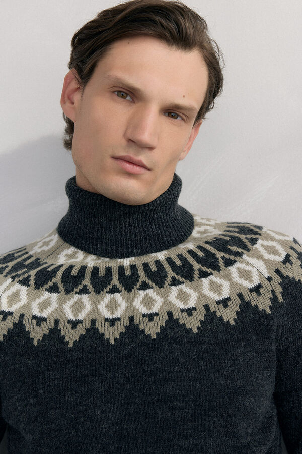 Pedro del Hierro Jersey navidad con lana y alpaca cuello alto Gris