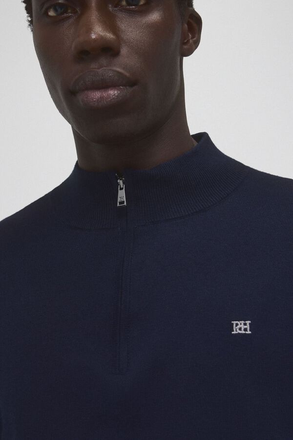 Pedro del Hierro Camisola de algod&atilde;o, seda e cashmere com gola com fecho-&eacute;clair Azul