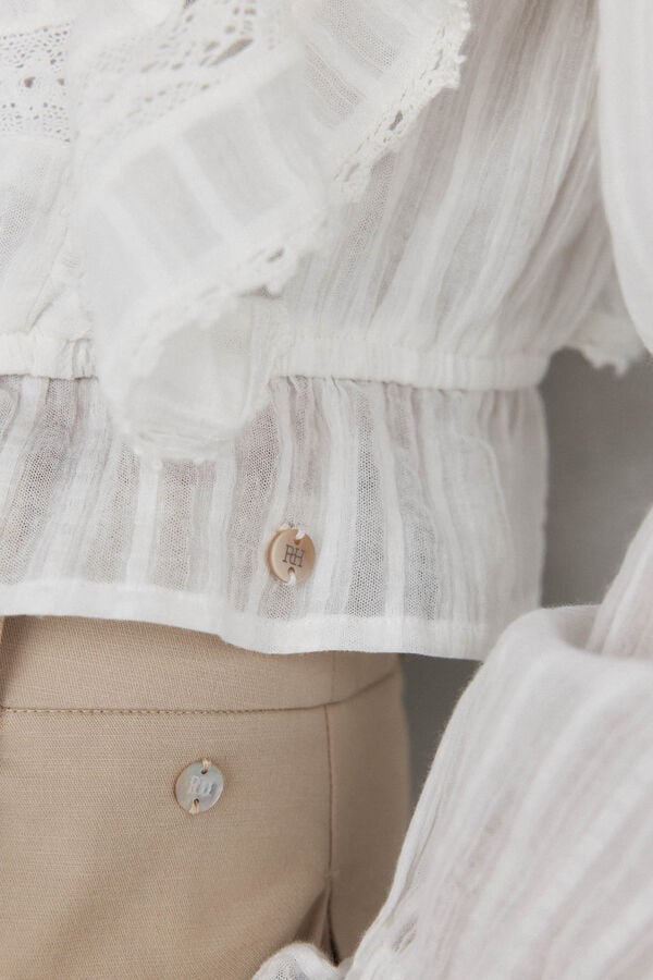 Pedro del Hierro Blusa rom&aacute;ntica volante Blanco