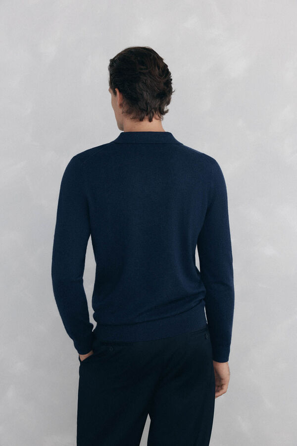 Pedro del Hierro Jersey cuello johny lana merino y cashmere Azul