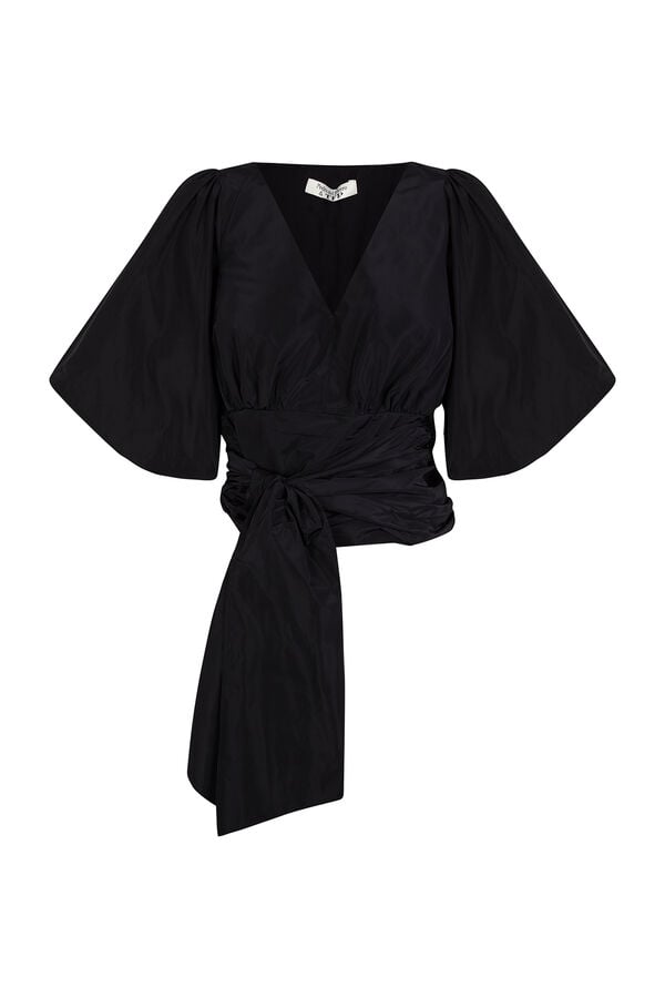 TFP by Tamara Falc&oacute; Blusa de tafet&aacute; com la&ccedil;o Preto