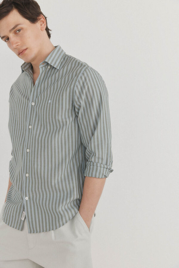 Pedro del Hierro Camisa riscas tecido italiano Verde