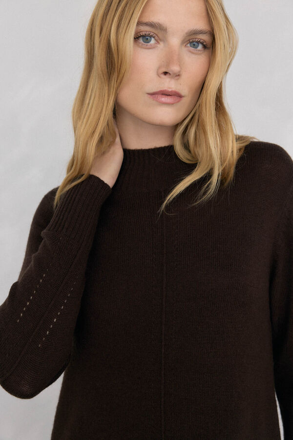 Pedro del Hierro Vestido de punto costura central lana Marr&oacute;n