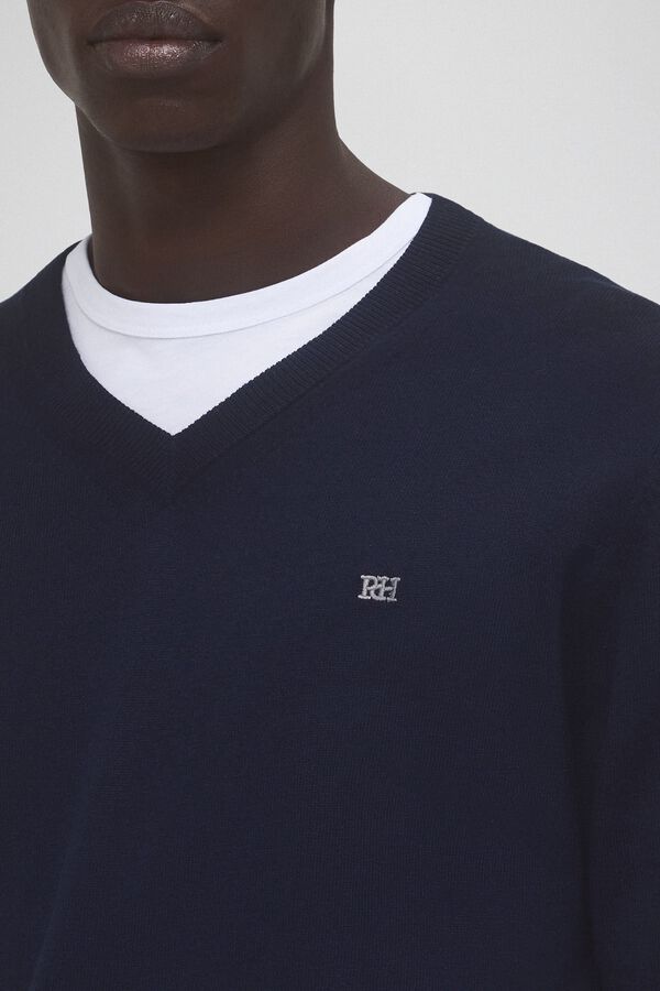 Pedro del Hierro Jersey algod&oacute;n seda cashmere pico Azul