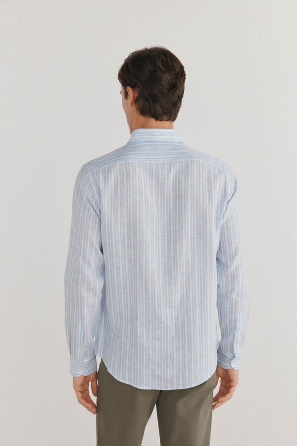 Pedro del Hierro Camisa riscas de linho Azul
