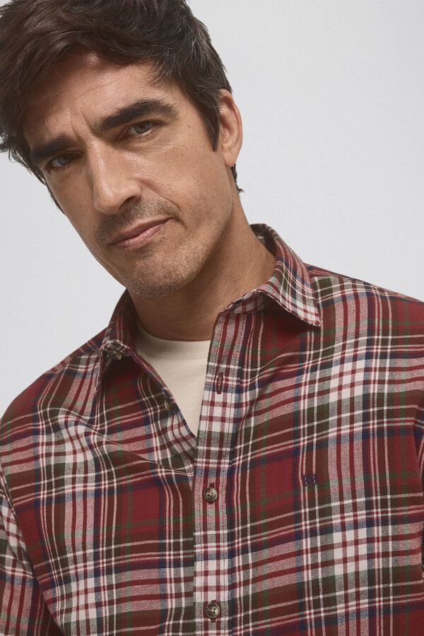 Pedro del Hierro Camisa de twill em xadrez de cashmere touch Laranja