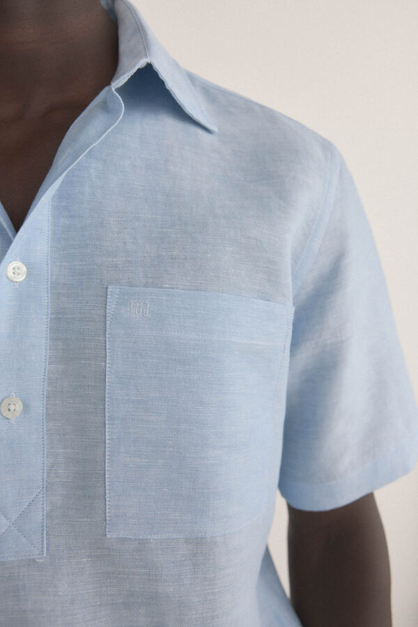 Pedro del Hierro Camiseta manga curta em tecido linho Azul