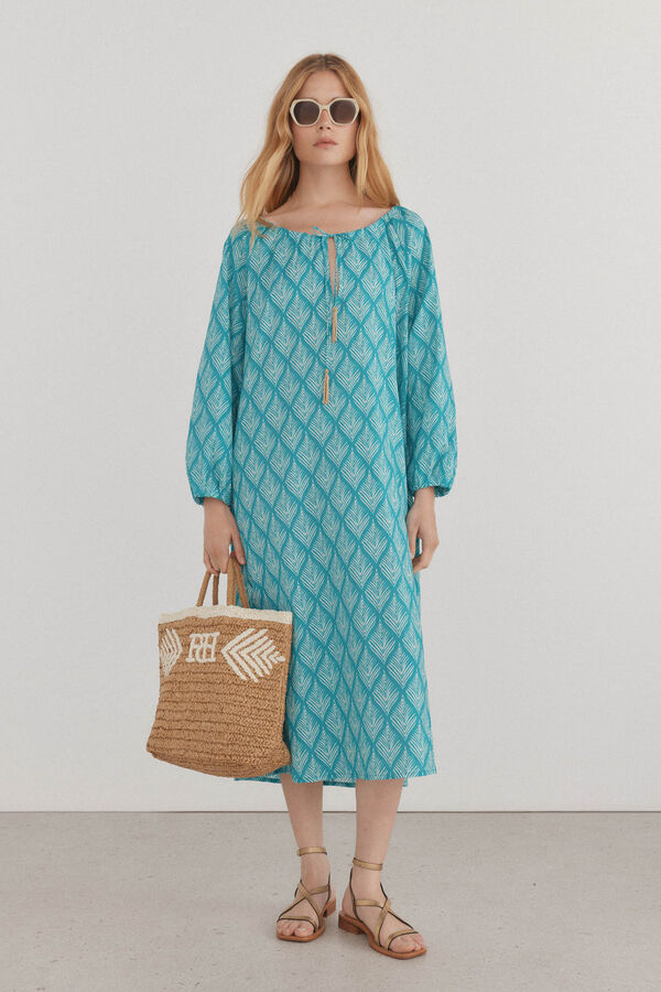 Pedro del Hierro Vestido caft&aacute;n estampado Turquesa
