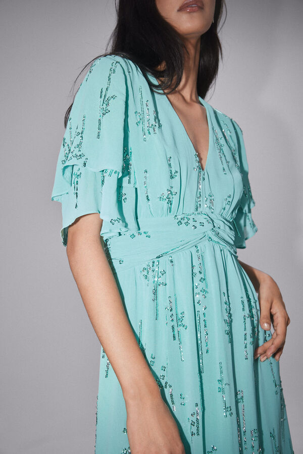 Pedro del Hierro Vestido de lentejuelas bordado Verde