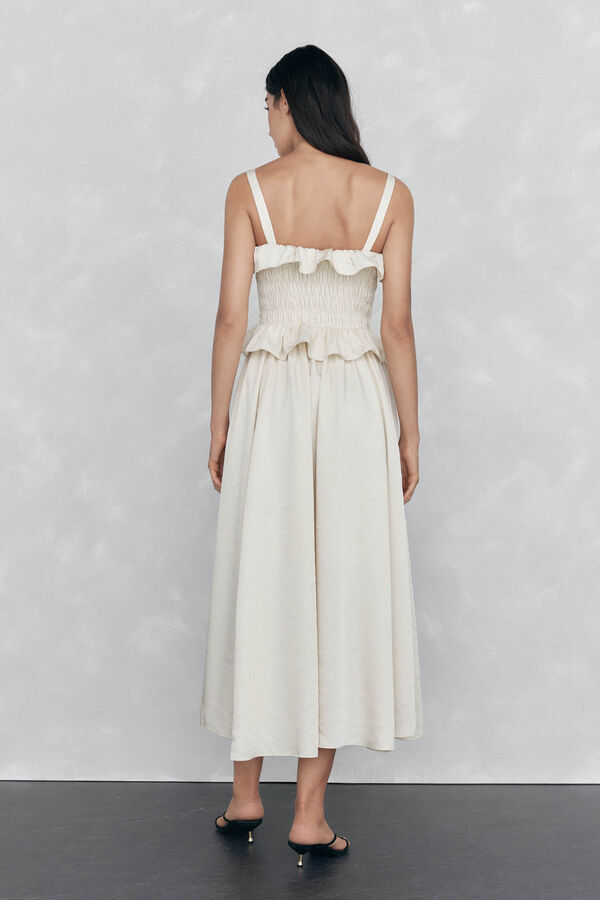 Pedro del Hierro Vestido emborrachado com babados Beige