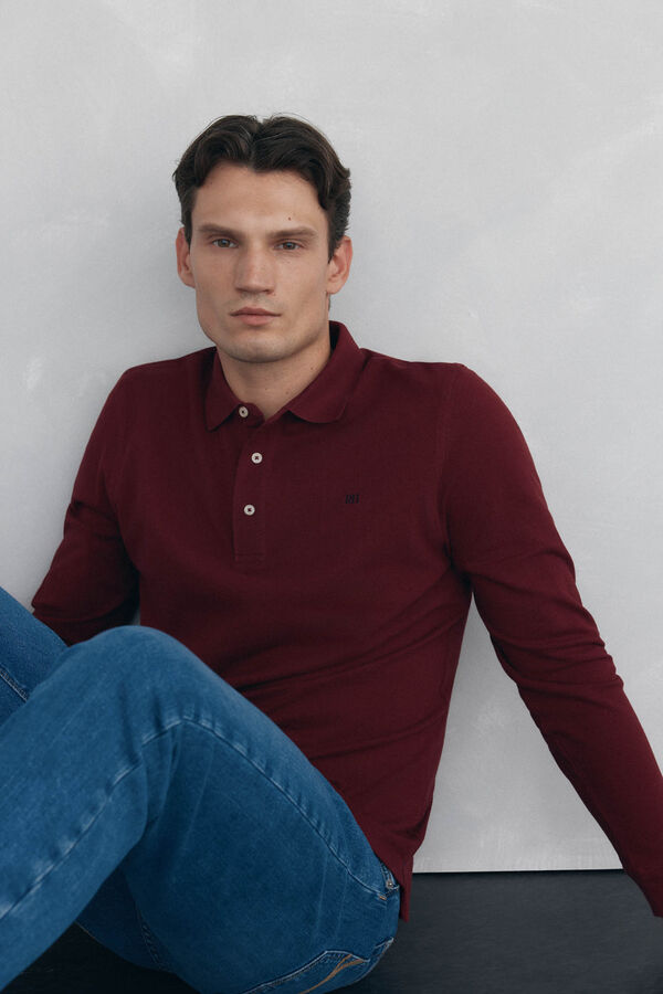 Pedro del Hierro Polo b&aacute;sico manga larga Burdeos