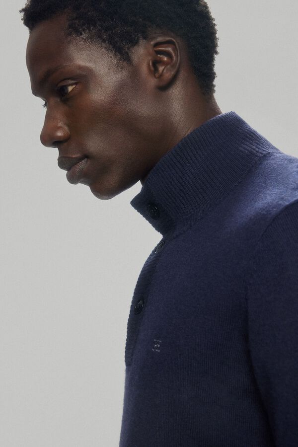 Pedro del Hierro Jersey lana cashmere cuello alto botones Azul