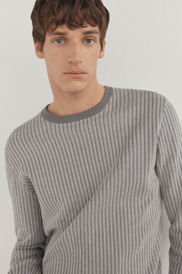 Pedro del Hierro Suéter estruturado vertical com gola redonda  Cizento