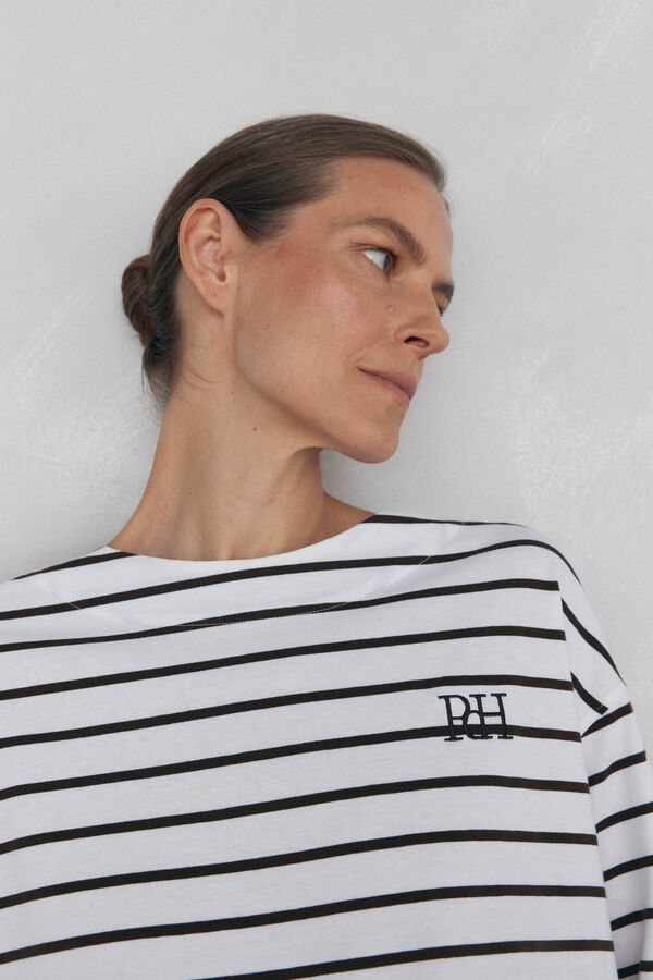 Pedro del Hierro T-shirt de marinheiro de algod&atilde;o espanhol Branco