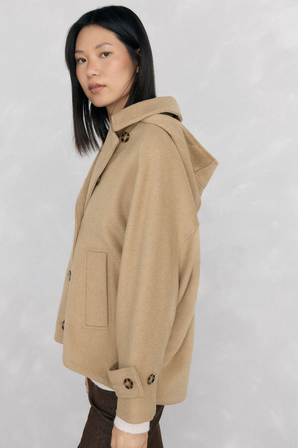 Pedro del Hierro Cazadora tipo capa capucha Beige