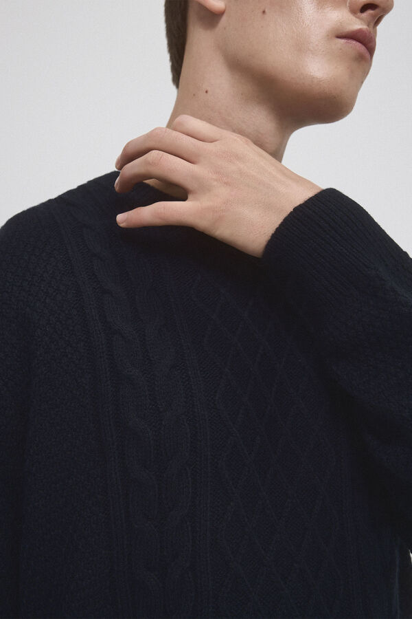 Pedro del Hierro Jersey lana cables cuello redondo Azul