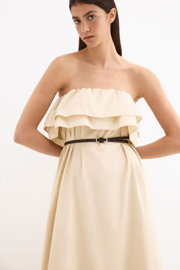 Pedro del Hierro Vestido em algod&atilde;o cai-cai Ecru