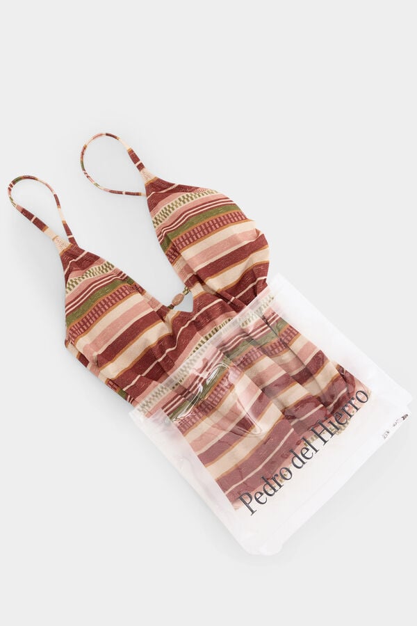 Pedro del Hierro Fato de banho estampado riscas Laranja