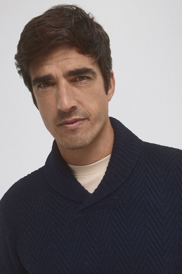 Pedro del Hierro Jersey lana espiga cuello abierto Azul