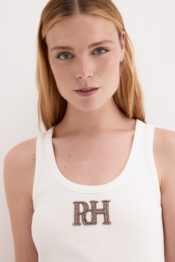 Pedro del Hierro T-shirt de al&ccedil;as com logo em pedraria Branco