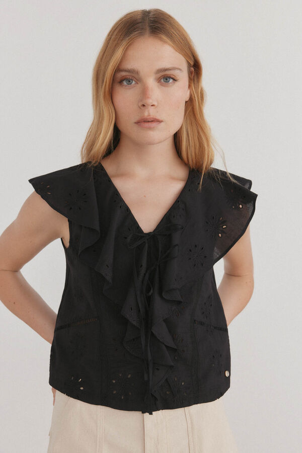 Pedro del Hierro Camiseta combinada bordada Negro