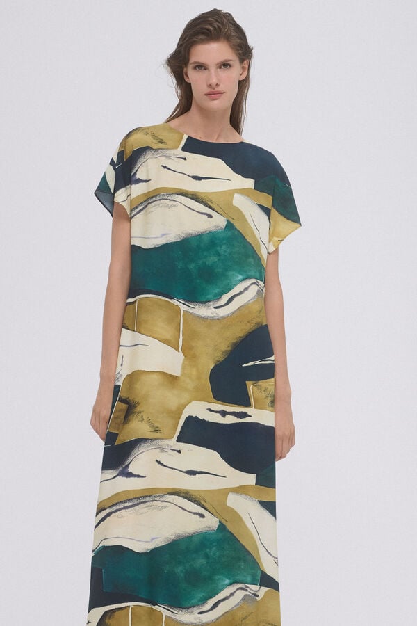 Pedro del Hierro Vestido tunica estampado Verde