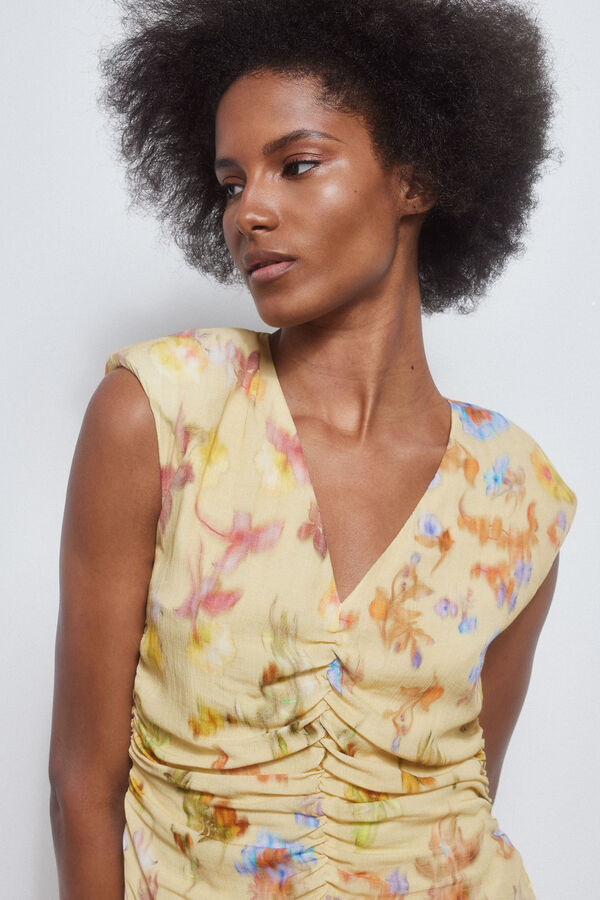 Pedro del Hierro Vestido estampado com franzidos Amarelo