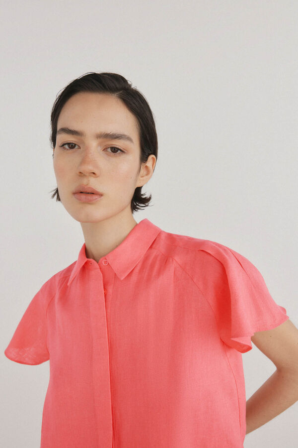 Pedro del Hierro Blusa lino manga corta fluida Coral