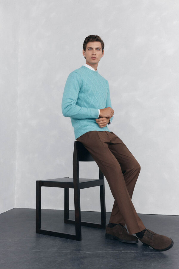 Pedro del Hierro Su&eacute;ter gola redonda em formato de diamante Azul
