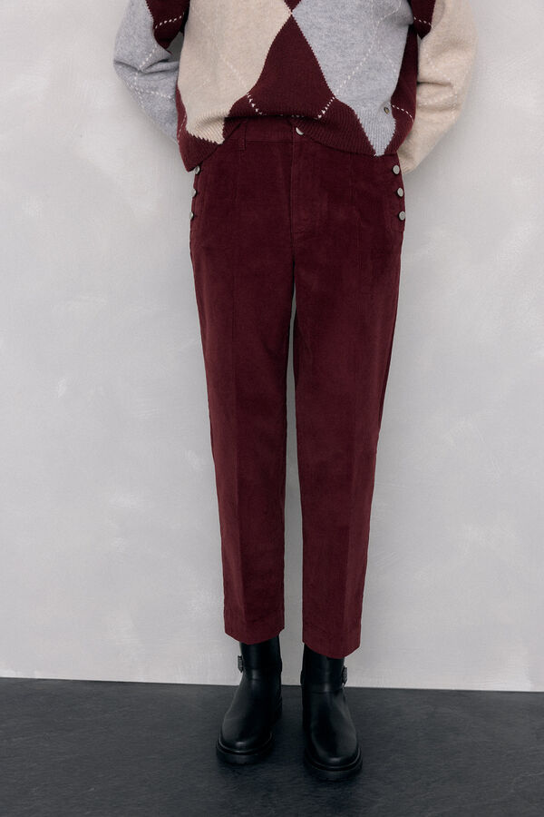 Pedro del Hierro Cal&ccedil;a cl&aacute;ssica de veludo veludo slim Bordeaux