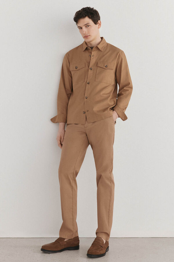 Pedro del Hierro Sobrecamisa algod&oacute;n lino Marr&oacute;n