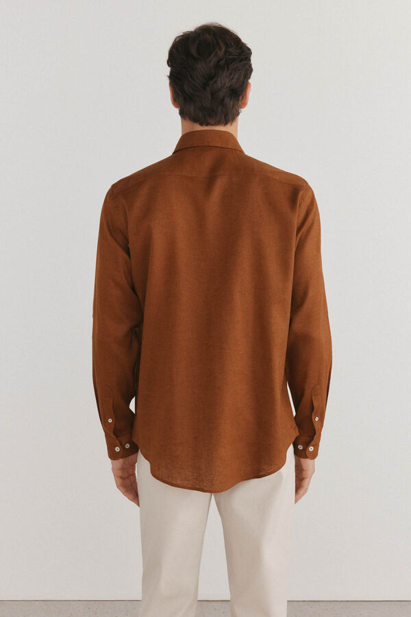 Pedro del Hierro Camisa linho lisa Marrom