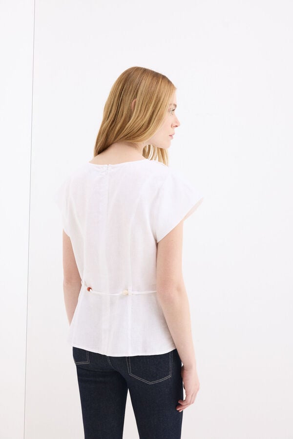 Pedro del Hierro Top em linho com cinto Branco