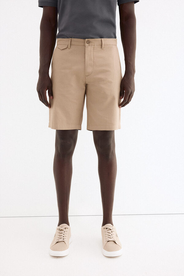 Pedro del Hierro Bermuda em linho e algod&atilde;o Beige