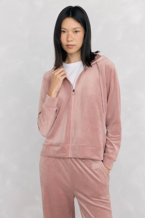 Pedro del Hierro Sudadera terciopelo capucha activewear Rosa