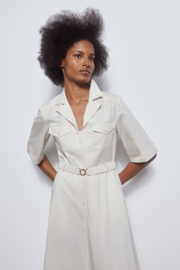 Pedro del Hierro Vestido camisero con cinturon Crudo