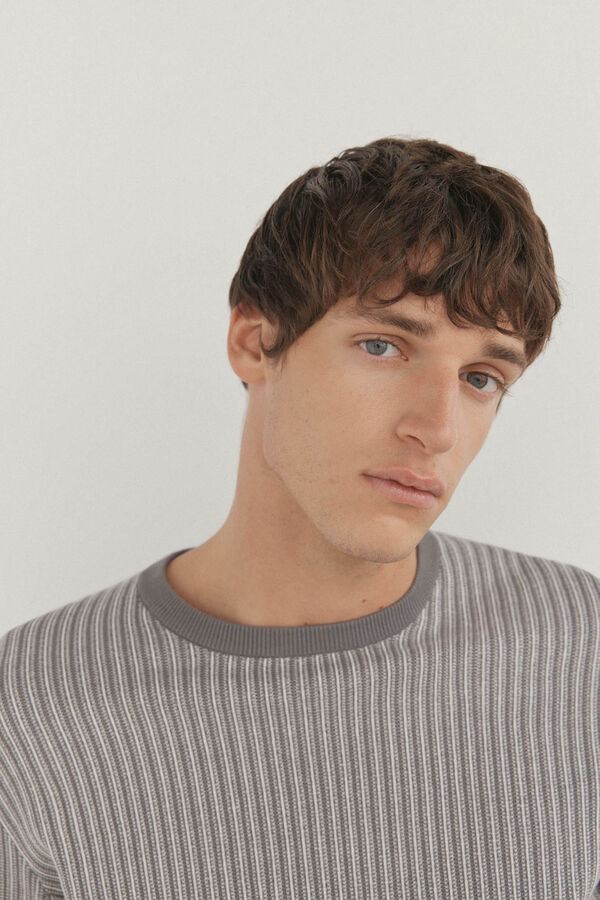 Pedro del Hierro Suéter estruturado vertical com gola redonda  Cizento