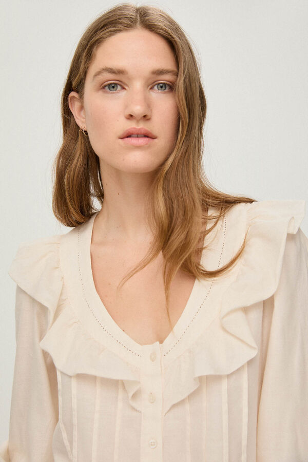 Pedro del Hierro Blusa rom&aacute;ntica jaretas Crudo