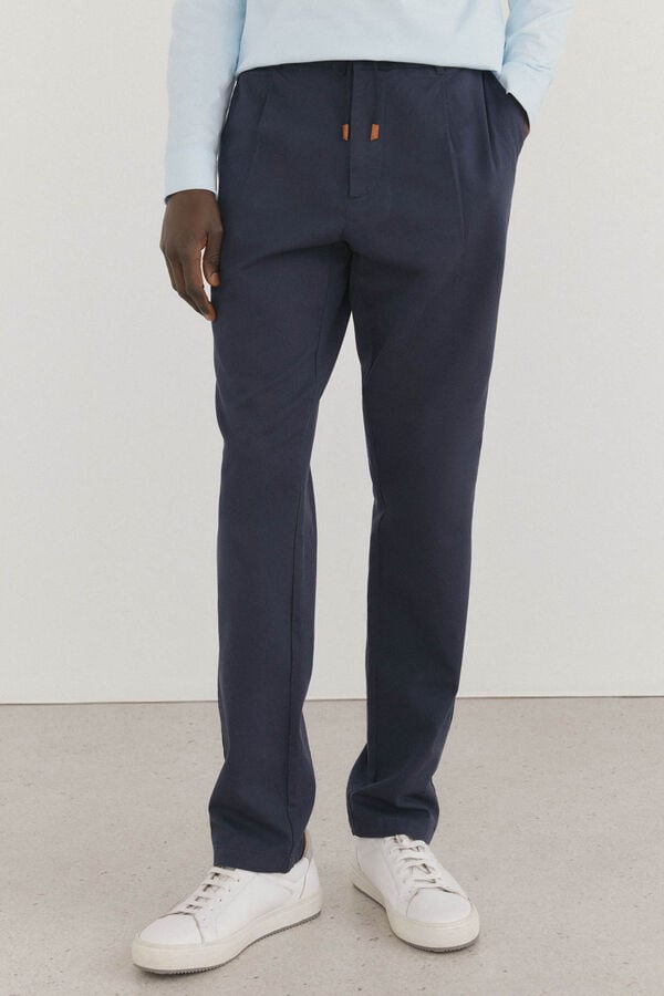 Pedro del Hierro Cal&ccedil;as cal&ccedil;as chino de algod&atilde;o e linho Azul