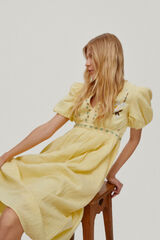 Pedro del Hierro Vestido comprido joelho com detalhe de bordados florais. Amarelo