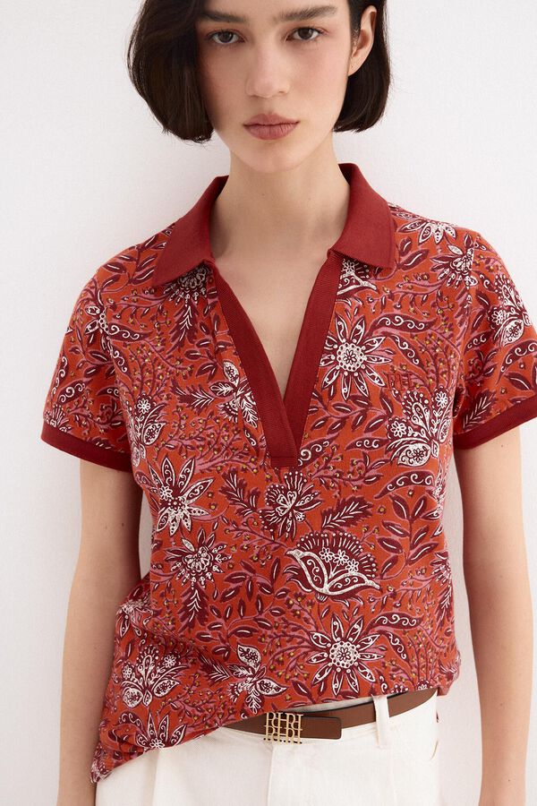 Pedro del Hierro Polo de manga curta estampado Beige