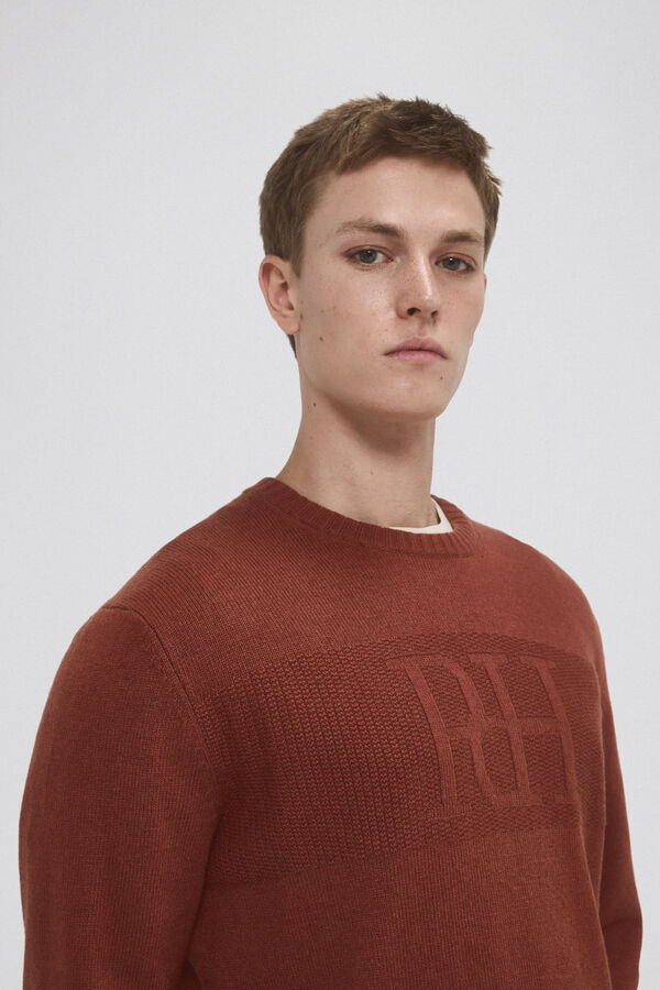 Pedro del Hierro Jersey punto lana big logo Marr&oacute;n