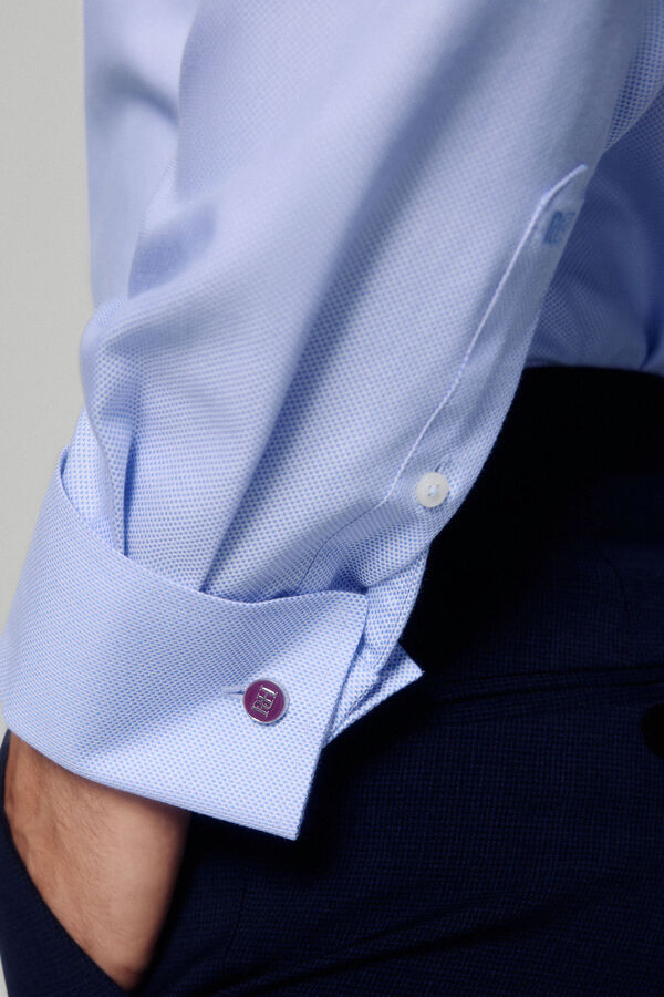 Pedro del Hierro camisa vestir gemelos estructura lisa non iron + antimanchas Azul