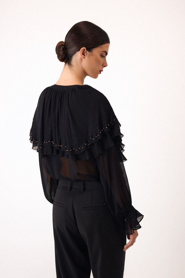 Pedro del Hierro Blusa capa bordada Preto