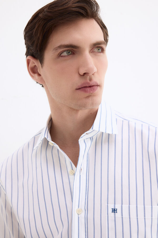 Pedro del Hierro Camisa &agrave;s riscas em tecido italiano Azul