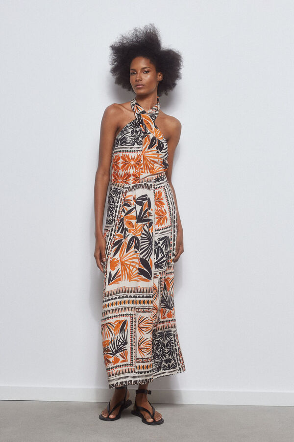 Pedro del Hierro Vestido halter estampado Rojo