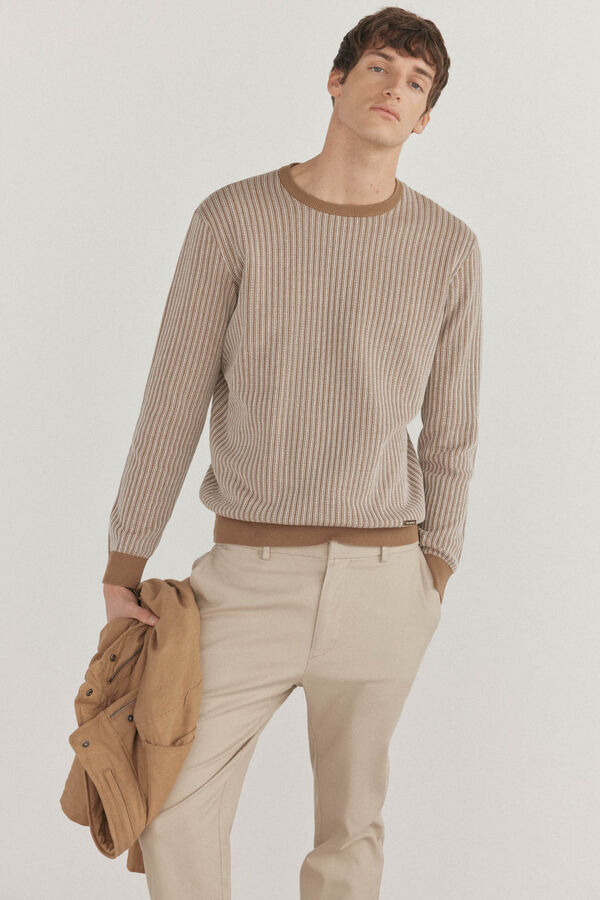 Pedro del Hierro Suéter estruturado vertical com gola redonda  Marrom