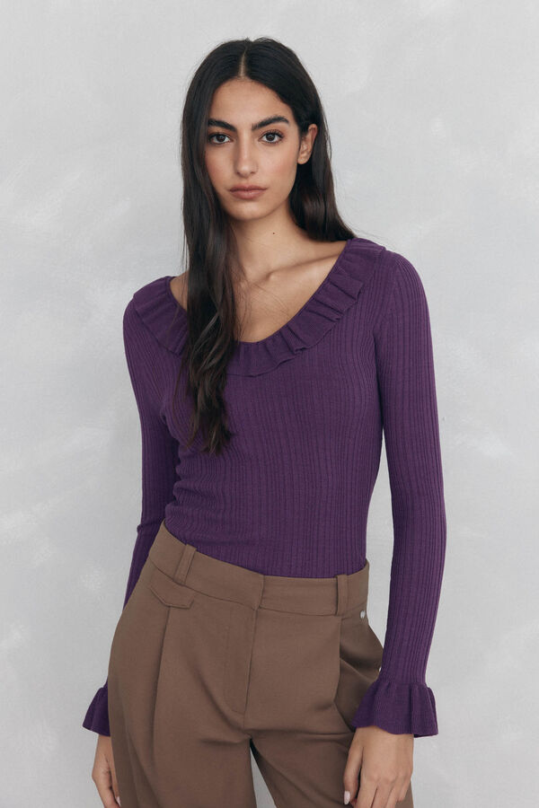 Pedro del Hierro Jersey punto fino canal&eacute; volante Morado